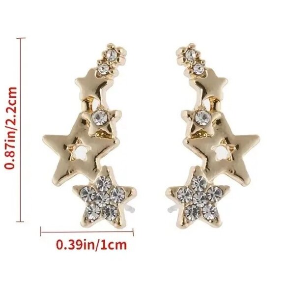 Earrings Stars Rhinestone Simple Trendy Gold Lobe Retro Y2K Glam Shooting - Picture 4 of 4